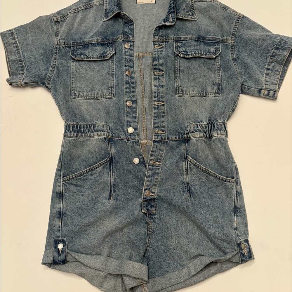 We The Free Light Blue Denim Short Romper